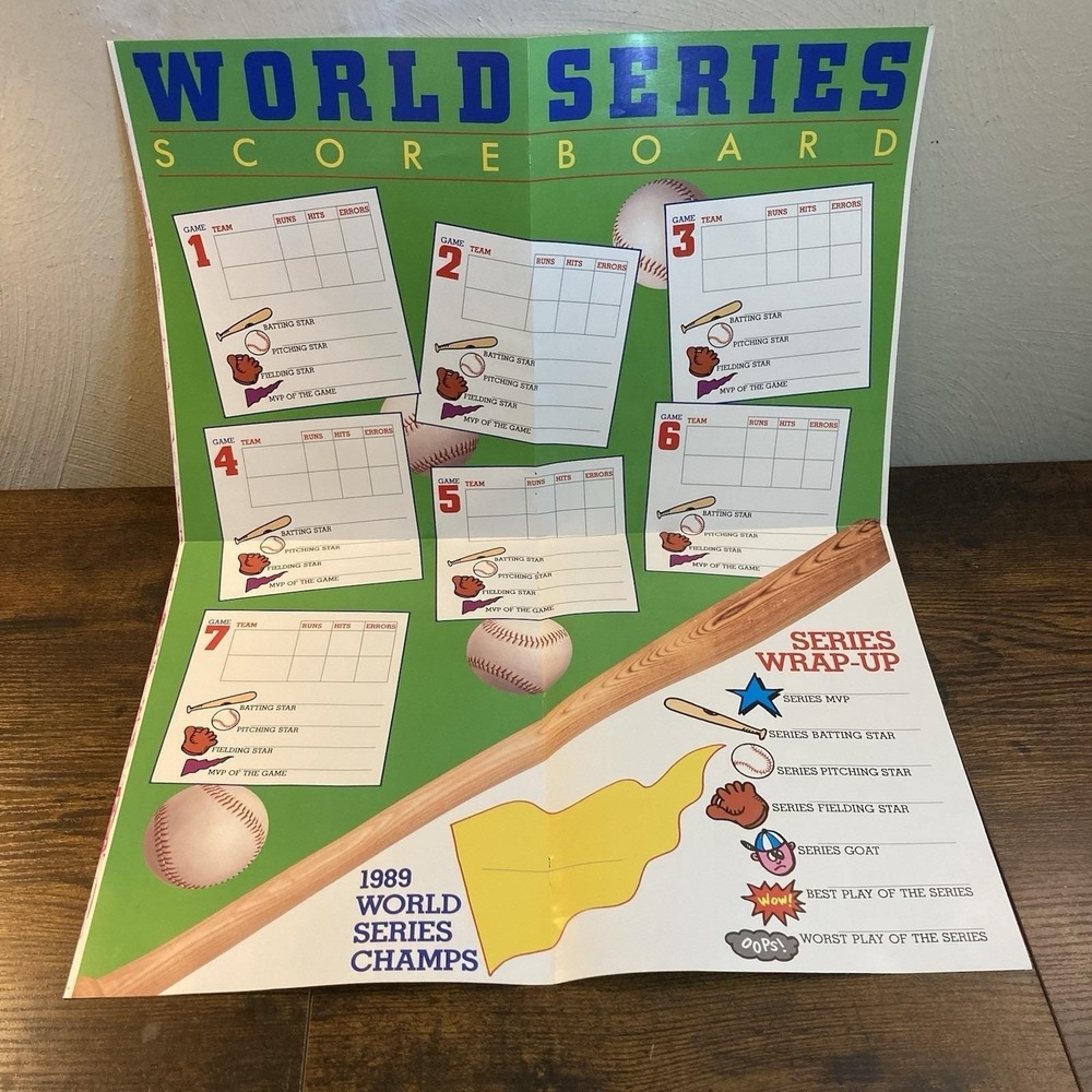 World Series 1989 Scorecard Poster Vtg Baseball MLB 80s Kid's Bedroom‎ Prop